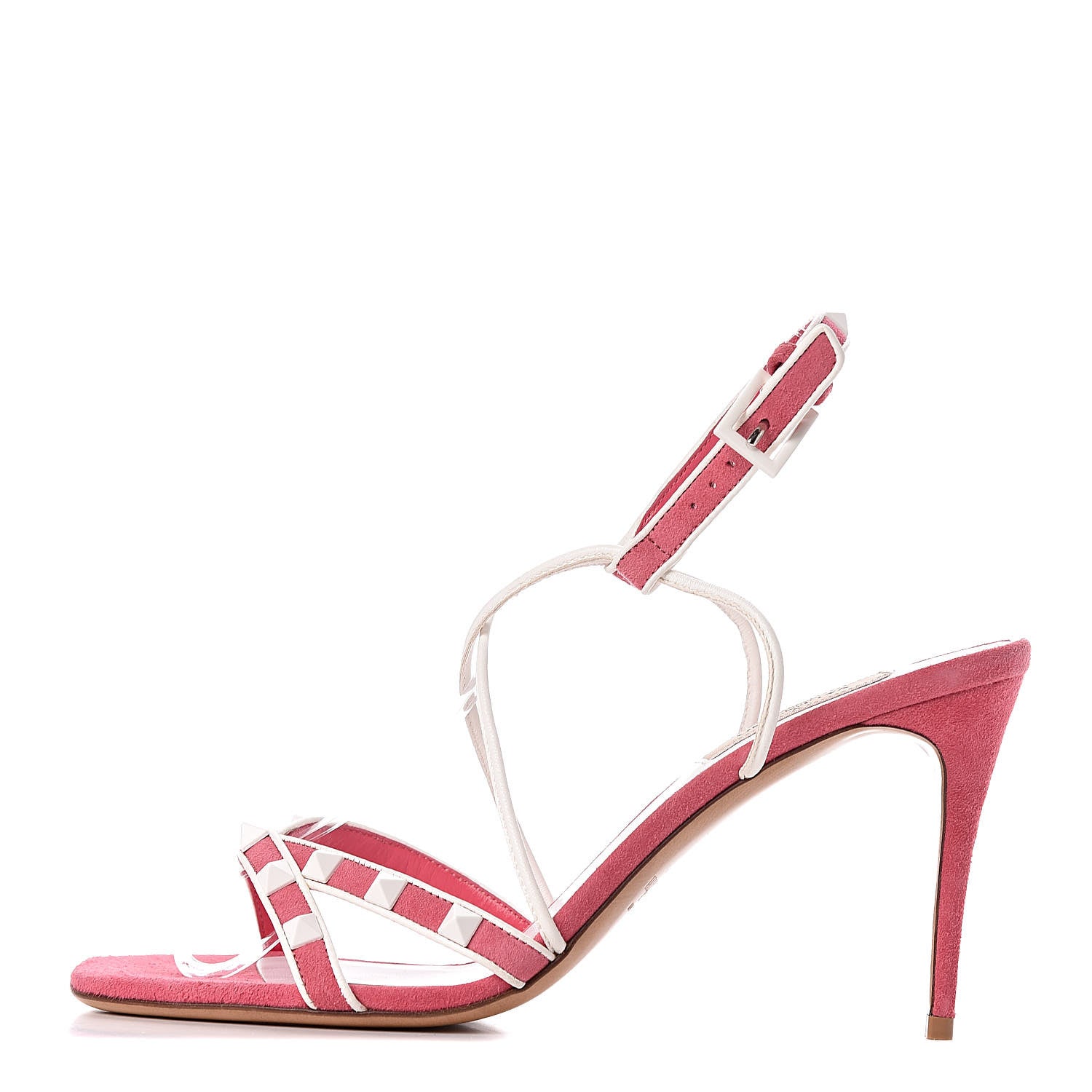 Valentino Garavani Suede Free Rockstud Crisscross Slingback 85mm Sandals 38 Shadow Pink Optic White 1 of 9