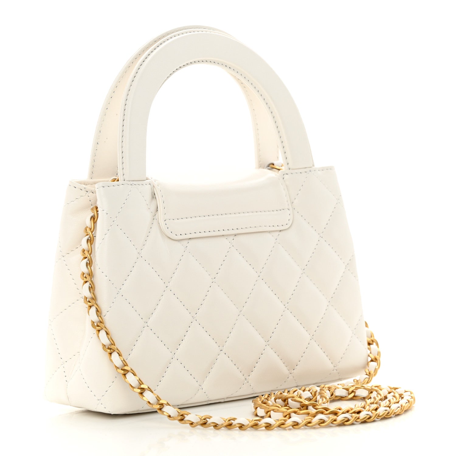 Chanel Shiny Aged Calfskin Quilted Nano Kelly Shopper White 3 of 13