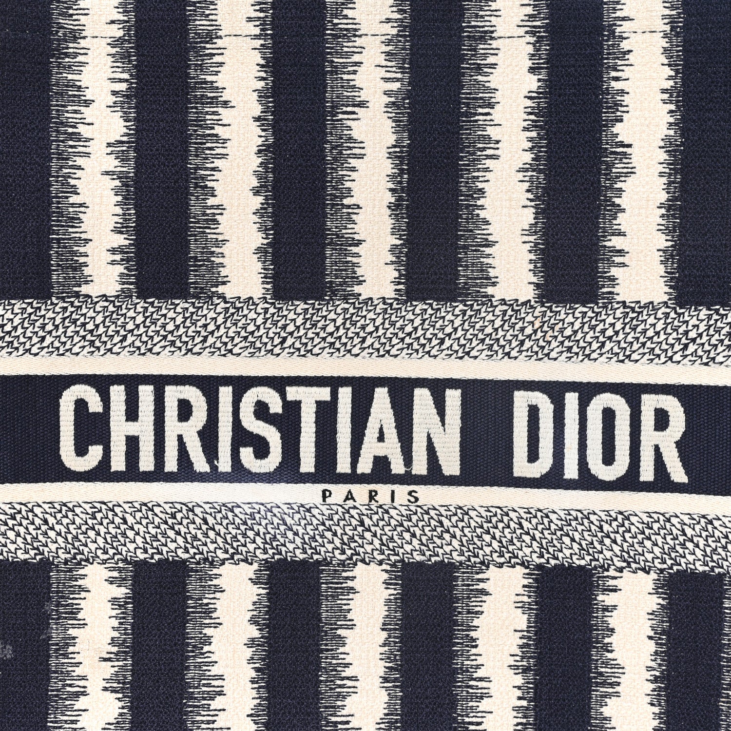 Christian Dior Canvas Embroidered Large Striped Book Tote Navy 8 of 11