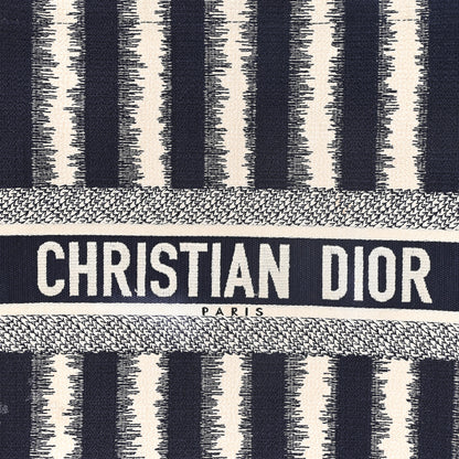 Christian Dior Canvas Embroidered Large Striped Book Tote Navy 8 of 11