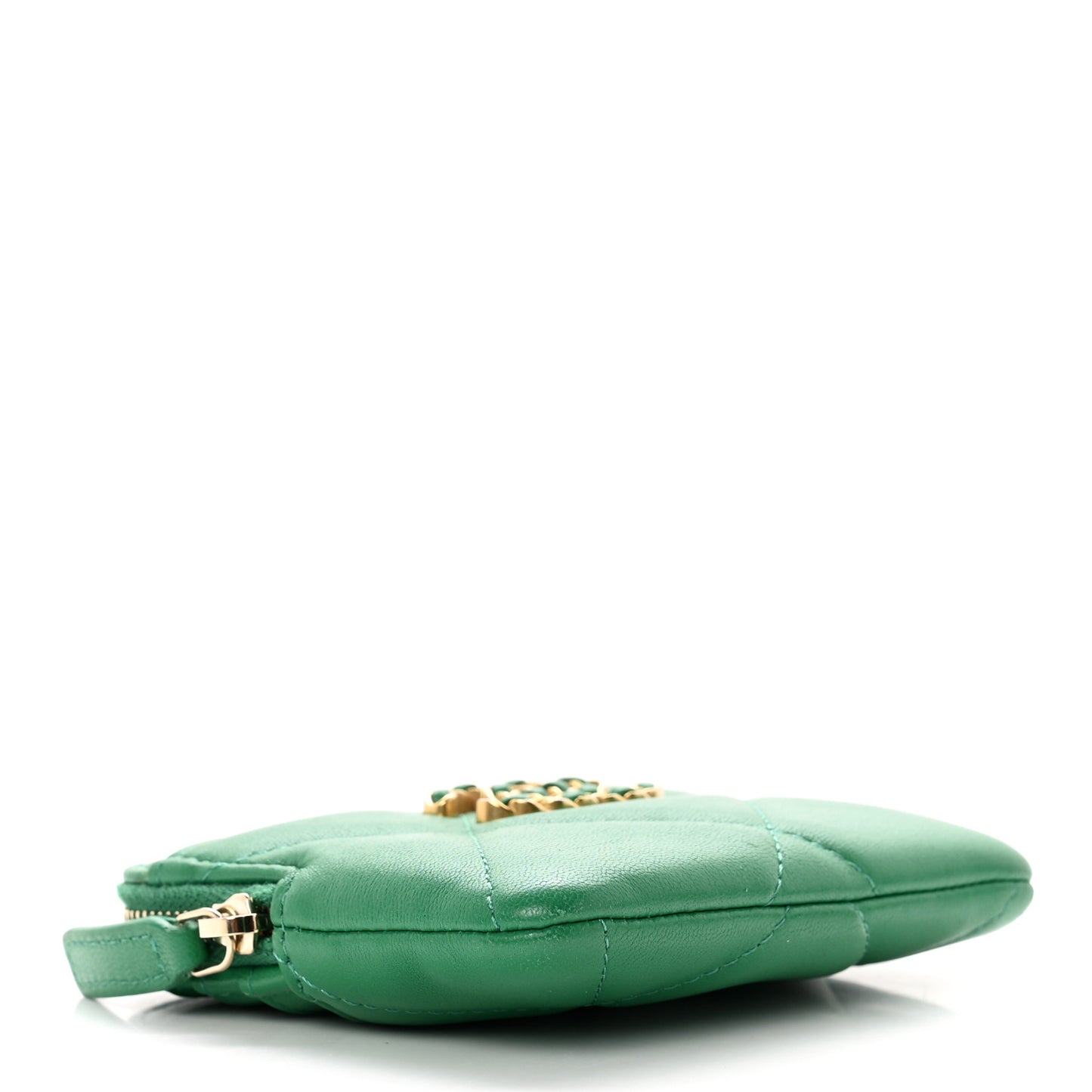 Lambskin Quilted Chanel 19 Zip Card Holder Wallet Green
