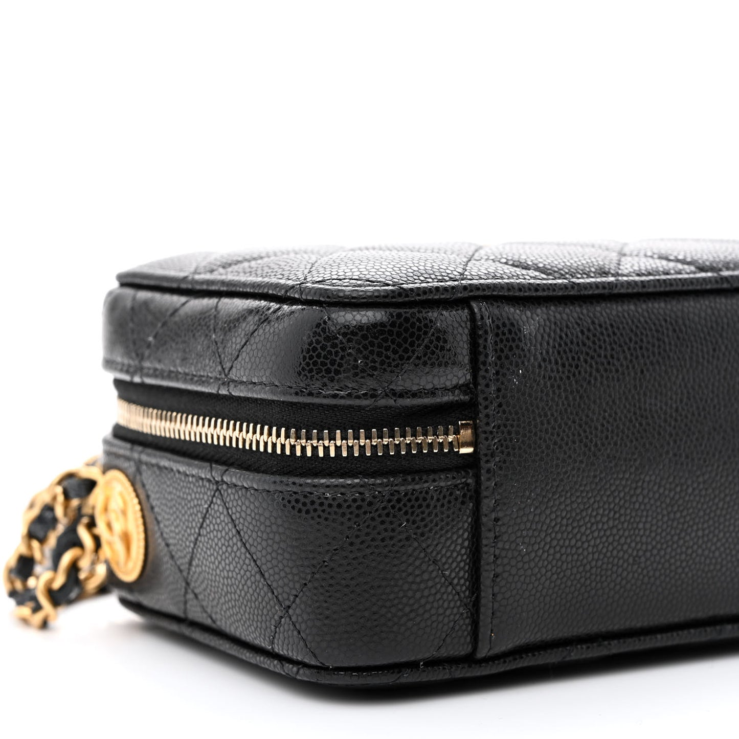 Caviar Quilted Twist Your Buttons Clutch With Chain Black