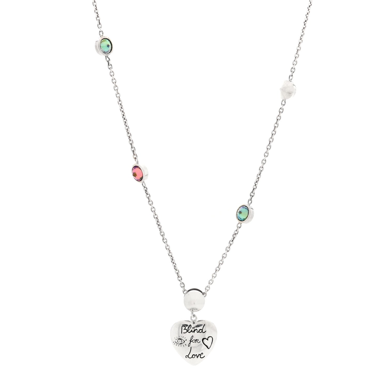 Gucci Sterling Silver Cubic Zirconia Blind For Love Pendant Necklace Pink Blue 1 of 5