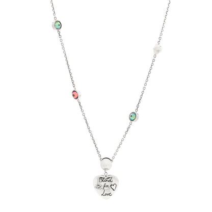 Gucci Sterling Silver Cubic Zirconia Blind For Love Pendant Necklace Pink Blue 1 of 5