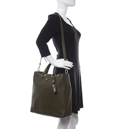 Prada Vitello Daino Tote Militare 2 of 12