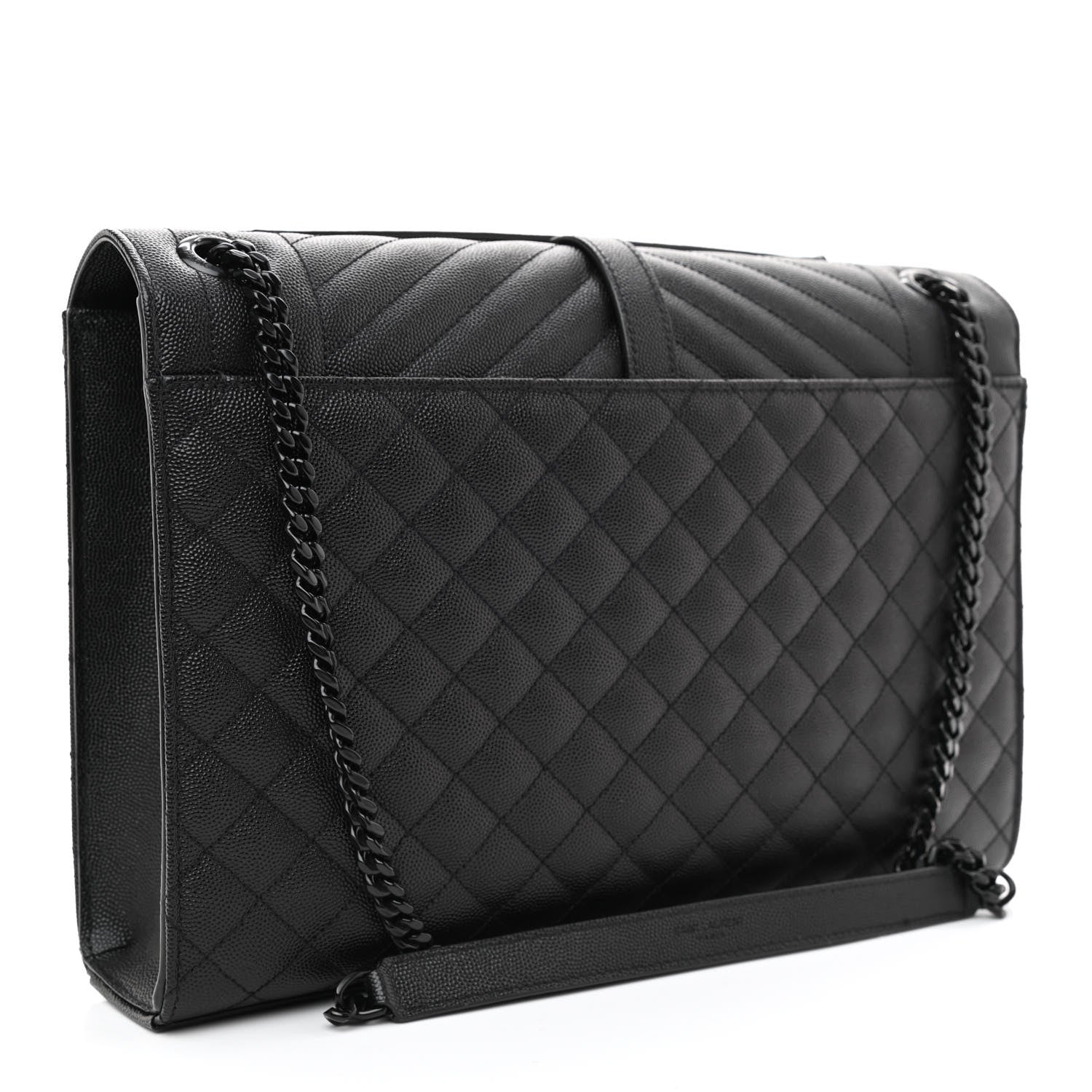 Saint Laurent Grain De Poudre Textured Mixed Matelasse Large Triquilt Monogram Monochrome Satchel Black 3 of 8