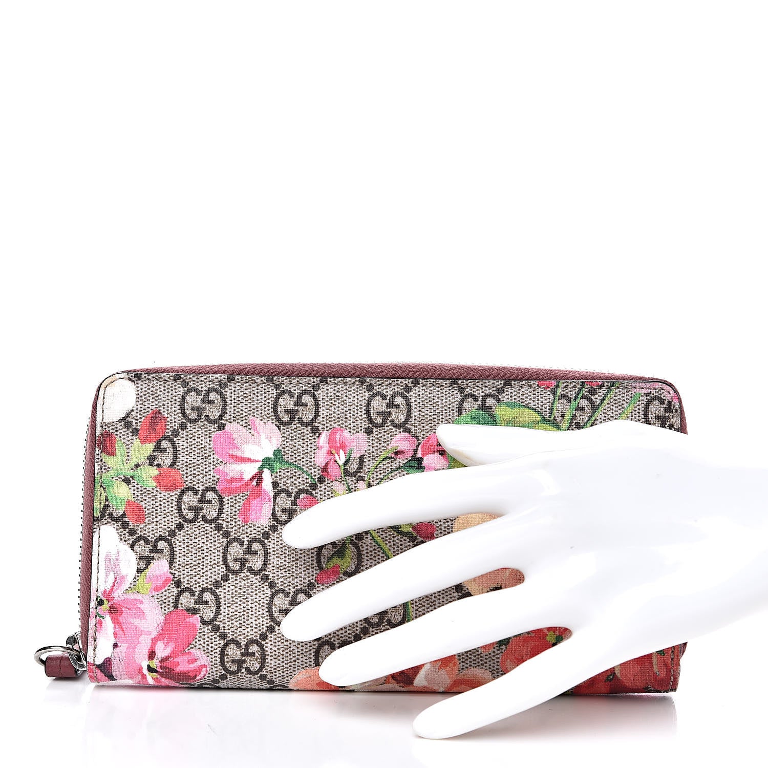 Gucci GG Supreme Monogram Blooms Zip Around Wallet Beige Multicolor Dry Rose 2 of 11