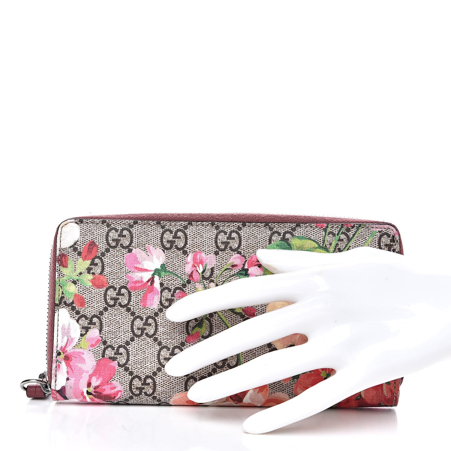 GG Supreme Monogram Blooms Zip Around Wallet Beige Multicolor Dry Rose