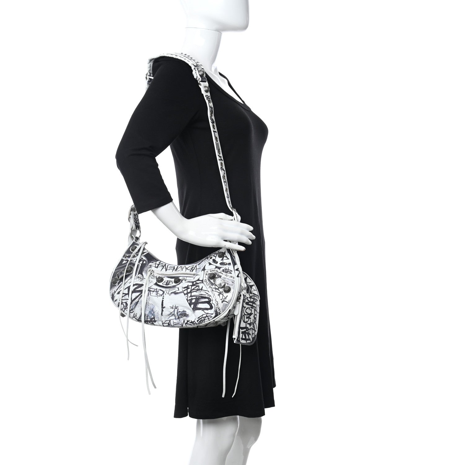 Balenciaga Agneau Arena Graffiti Small Le Cagole Shoulder Bag White Black 2 of 9