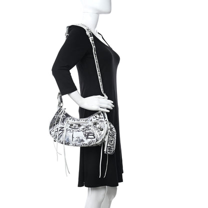 Balenciaga Agneau Arena Graffiti Small Le Cagole Shoulder Bag White Black 2 of 9