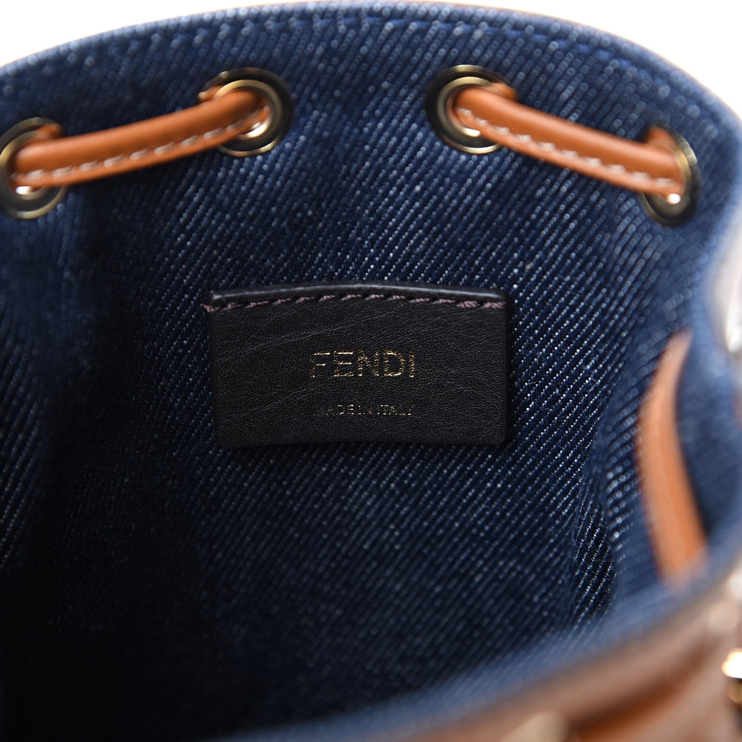Denim Vitello King F is Fendi FF Embroidered Mini Mon Tresor Bucket Bag Blue Cuoio