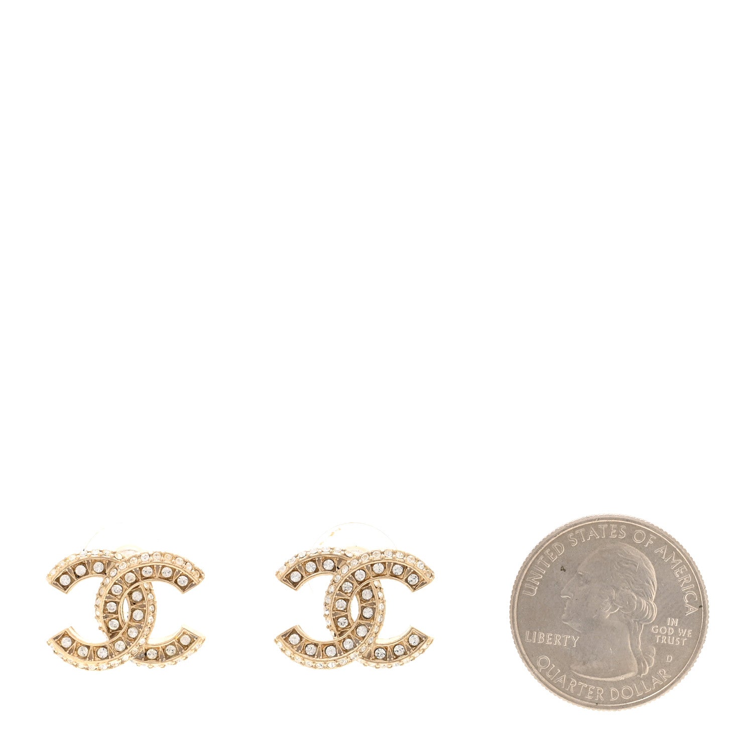 Chanel Crystal Timeless CC Earrings Light Gold 2 of 5