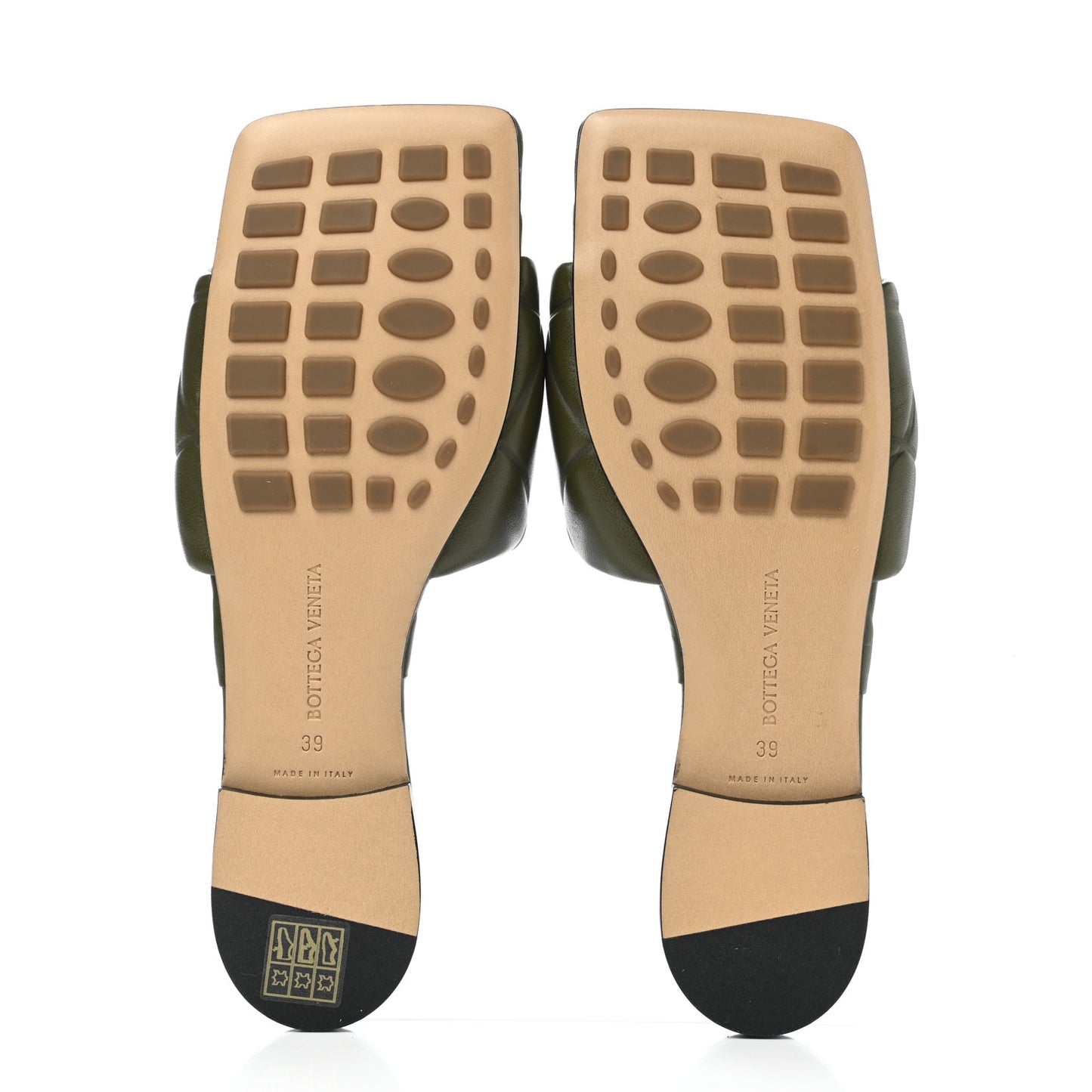 Nappa Quilted Rubber Lido Flat Sandals 39 Khaki