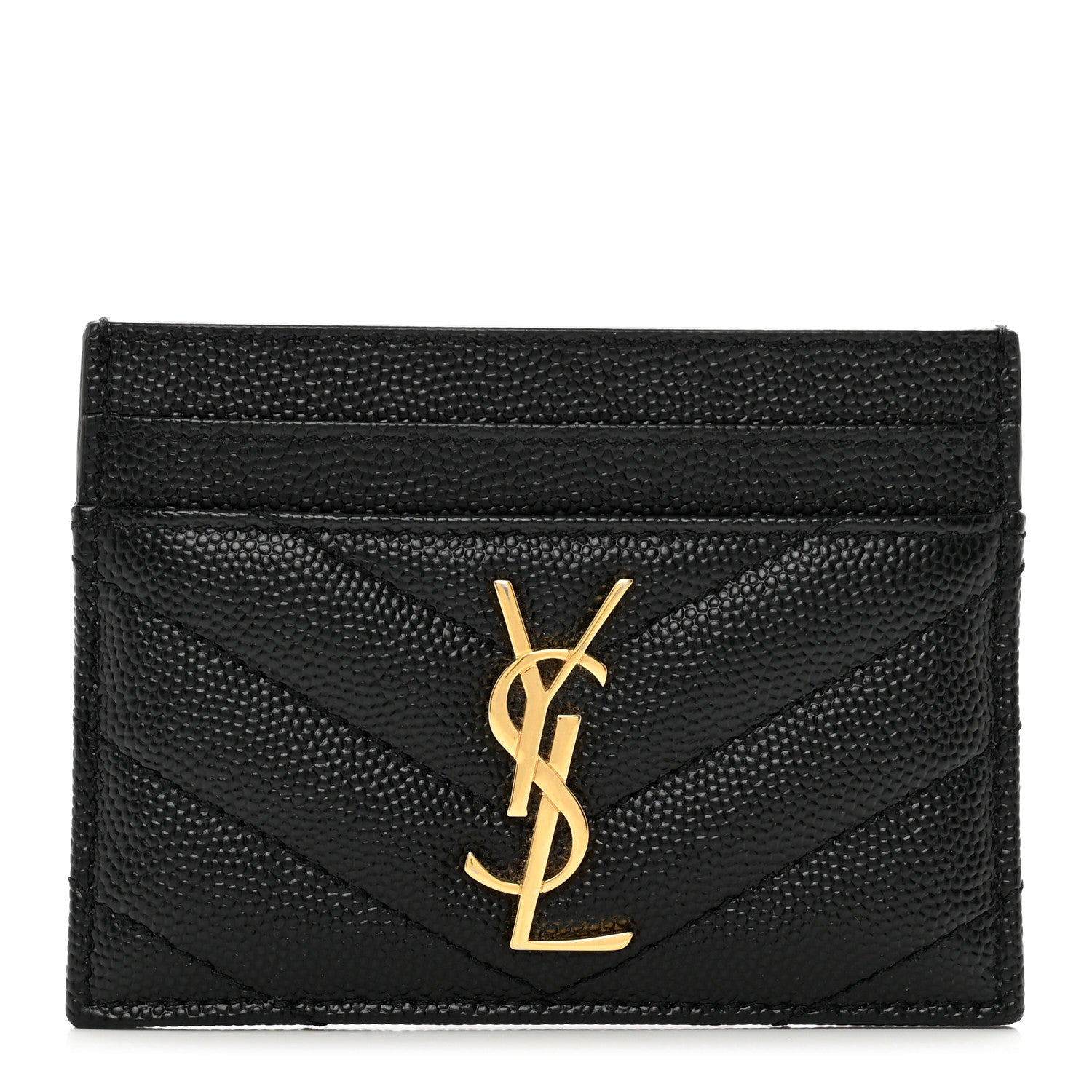 Saint Laurent Grain De Poudre Matelasse Chevron Monogram Credit Card Case Black 1 of 8
