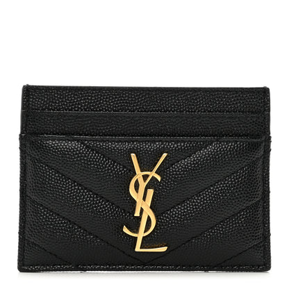 Saint Laurent Grain De Poudre Matelasse Chevron Monogram Credit Card Case Black 1 of 8