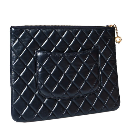 Chanel Lambskin Quilted Pearl Crush Medium Cosmetic Case Dark Blue 3 of 8