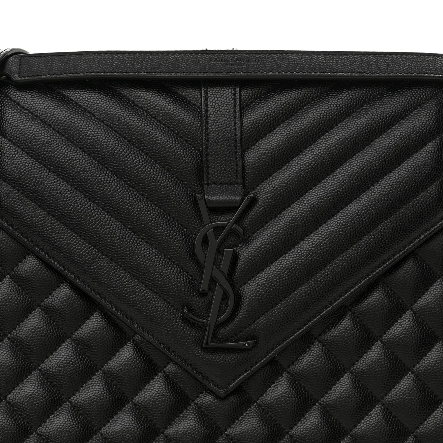 Grain De Poudre Textured Mixed Matelasse Large Triquilt Monogram Monochrome Satchel Black