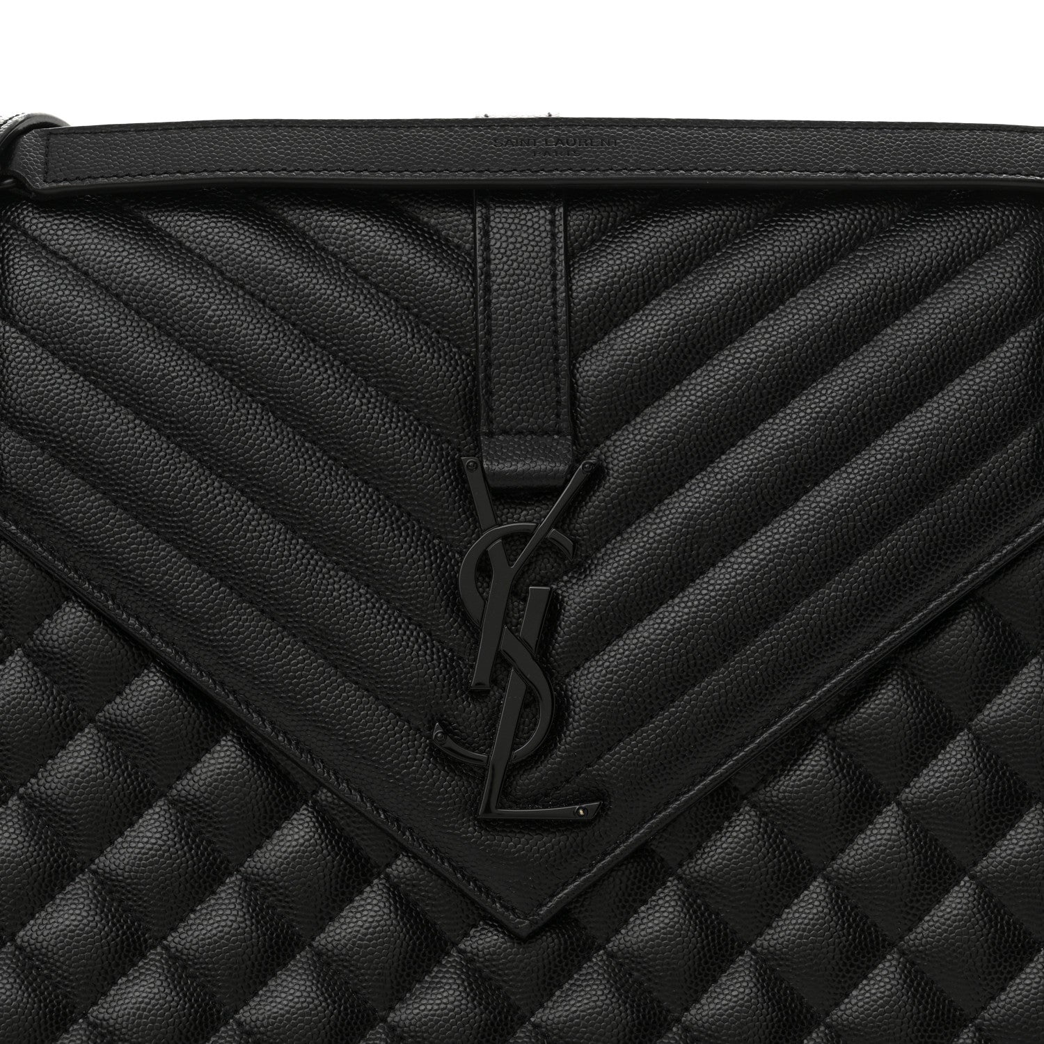 Saint Laurent Grain De Poudre Textured Mixed Matelasse Large Triquilt Monogram Monochrome Satchel Black 8 of 10
