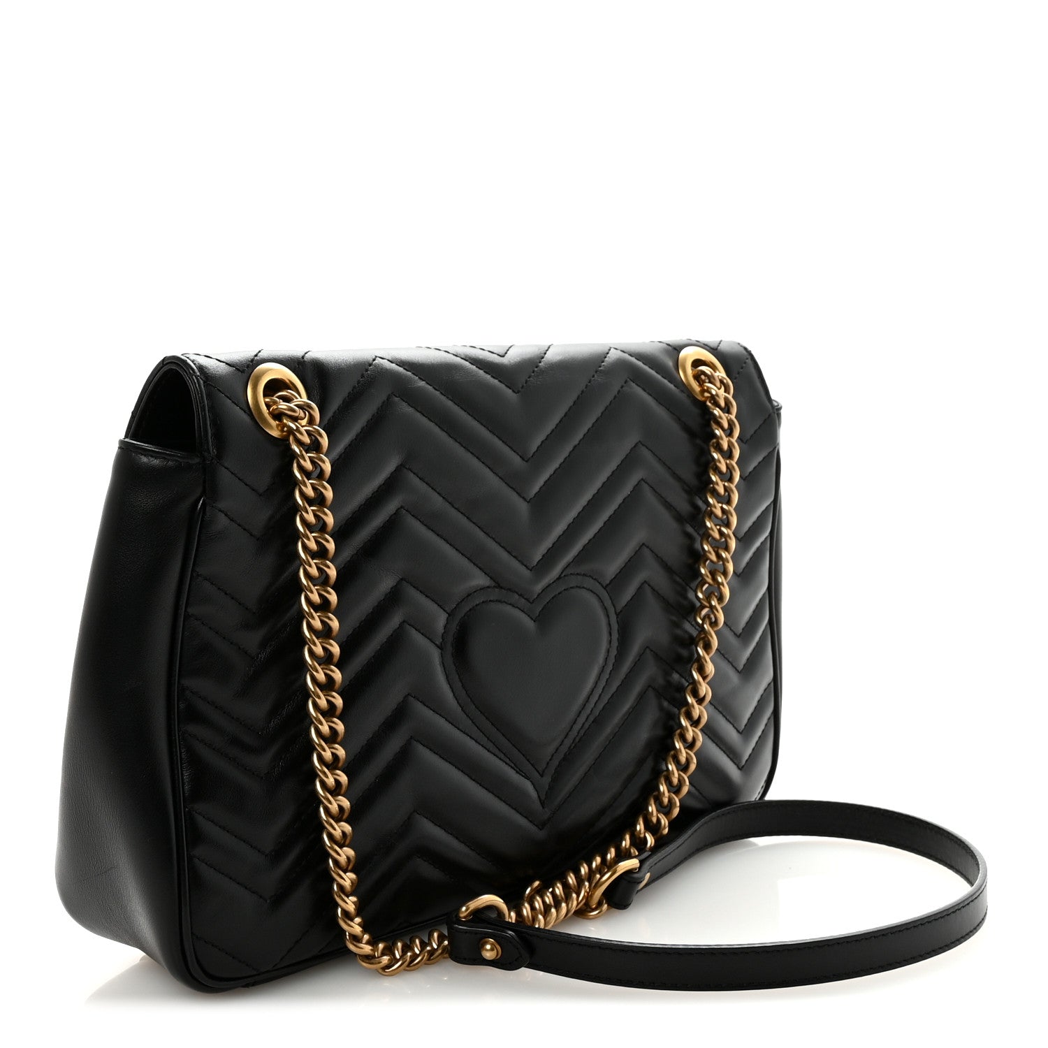Gucci Calfskin Matelasse Medium GG Marmont Shoulder Bag Black 3 of 10