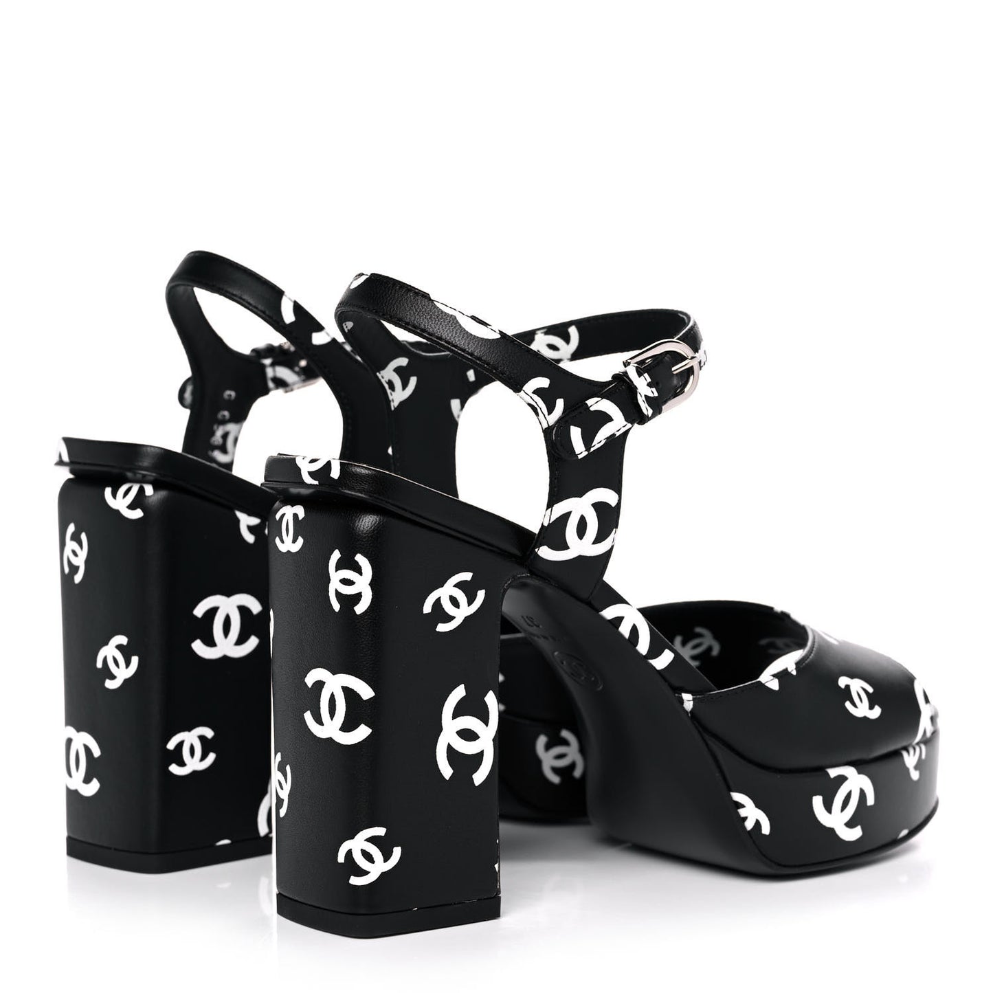 Printed Lambskin Coco Beach Platform Sandals 37 Black White