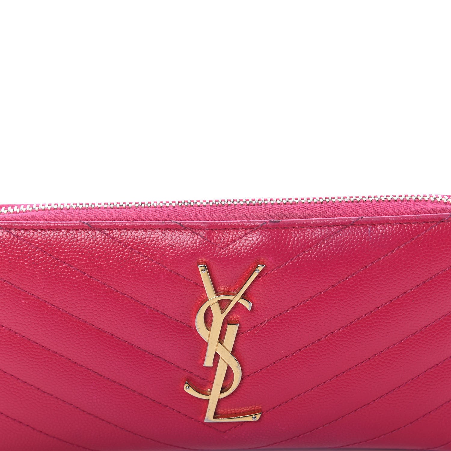 Saint Laurent Grain De Poudre Matelasse Chevron Monogram Zip Around Wallet Fuchsia 9 of 9