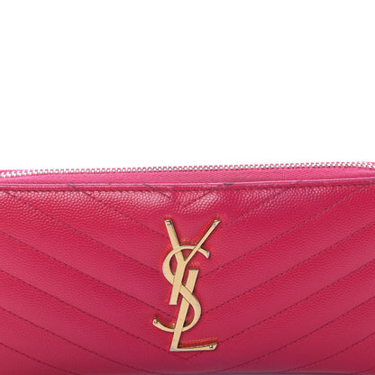 Saint Laurent Grain De Poudre Matelasse Chevron Monogram Zip Around Wallet Fuchsia 9 of 9