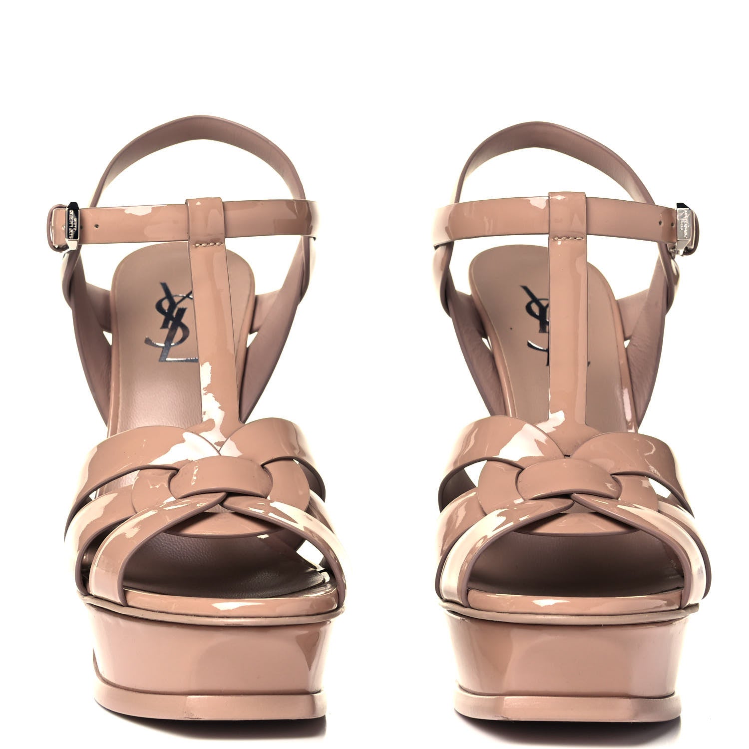 Saint Laurent Patent Calfskin Tribute 105 Platform Sandals 37 Nude Powder 2 of 6