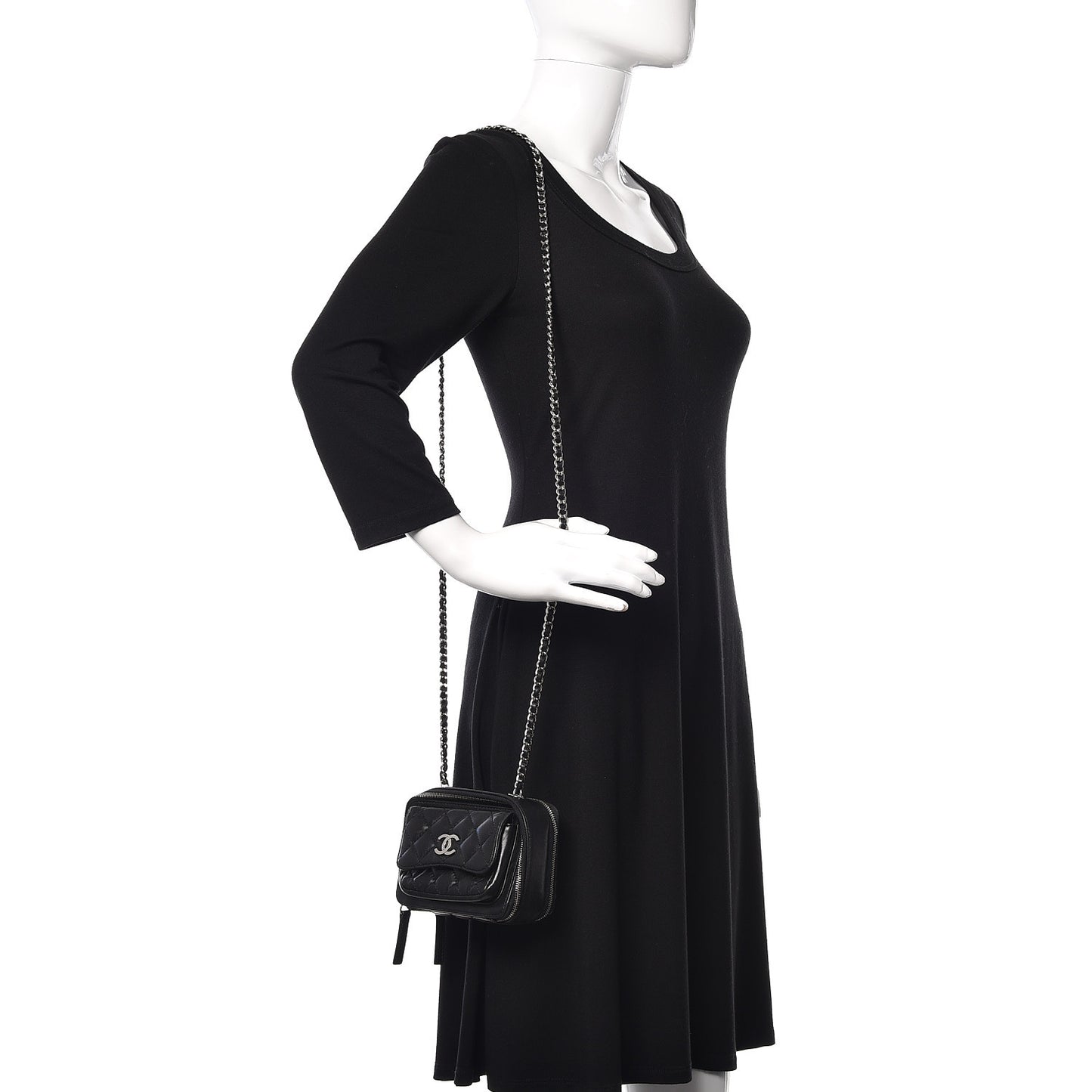 Lambskin Quilted Small Pocket Box Camera Case Black
