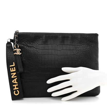 Chanel Calfskin Crocodile Embossed Quilted Medium Gabrielle Cosmetic Case Black 2 of 7