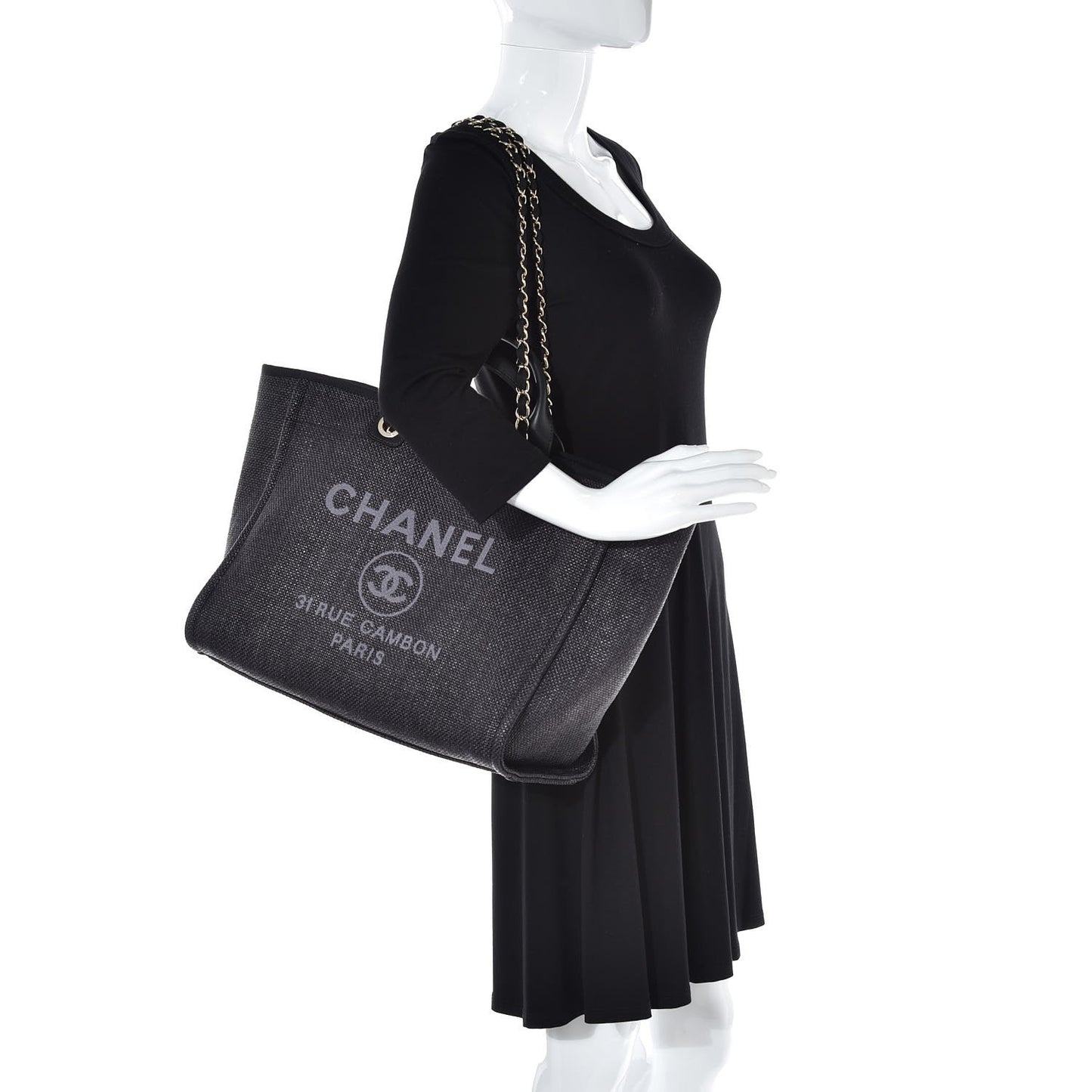 Woven Straw Raffia Large Deauville Tote Black