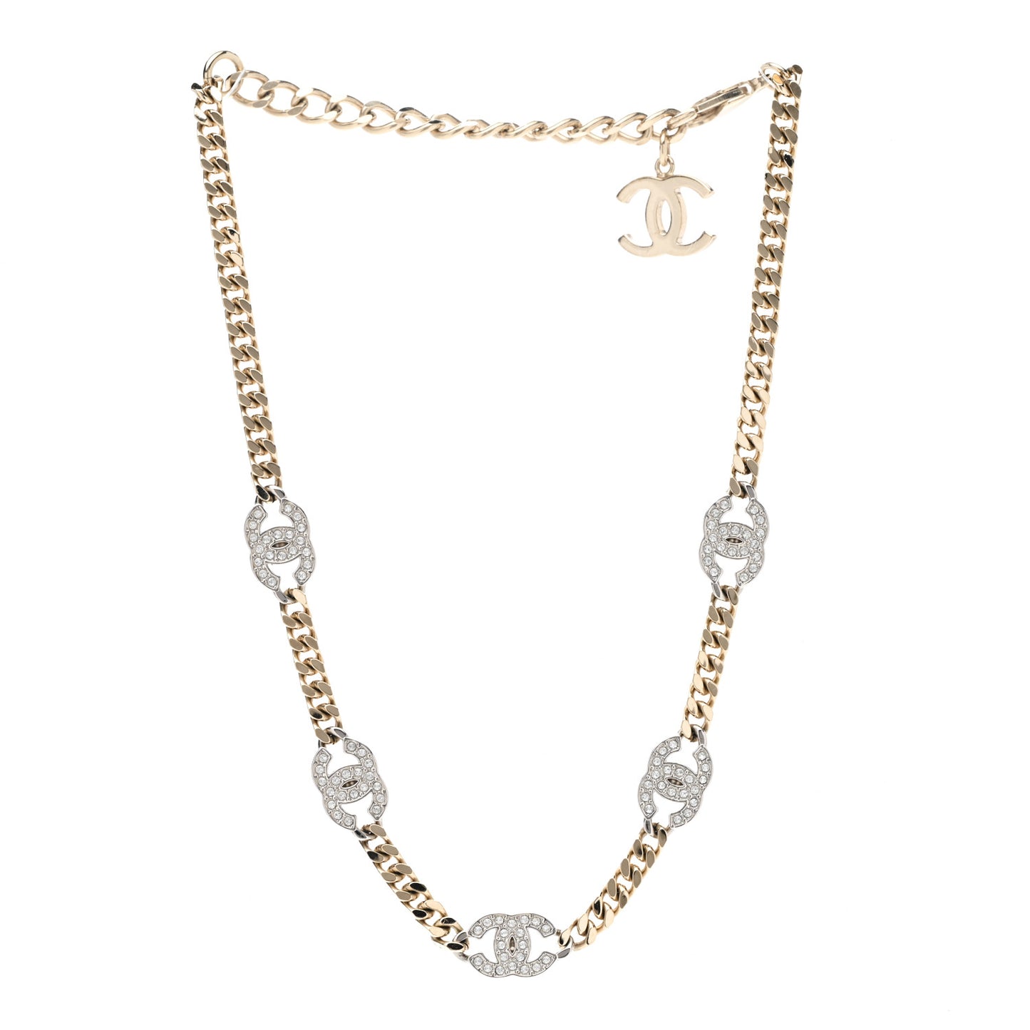 Crystal Chain CC Link Choker Gold Silver