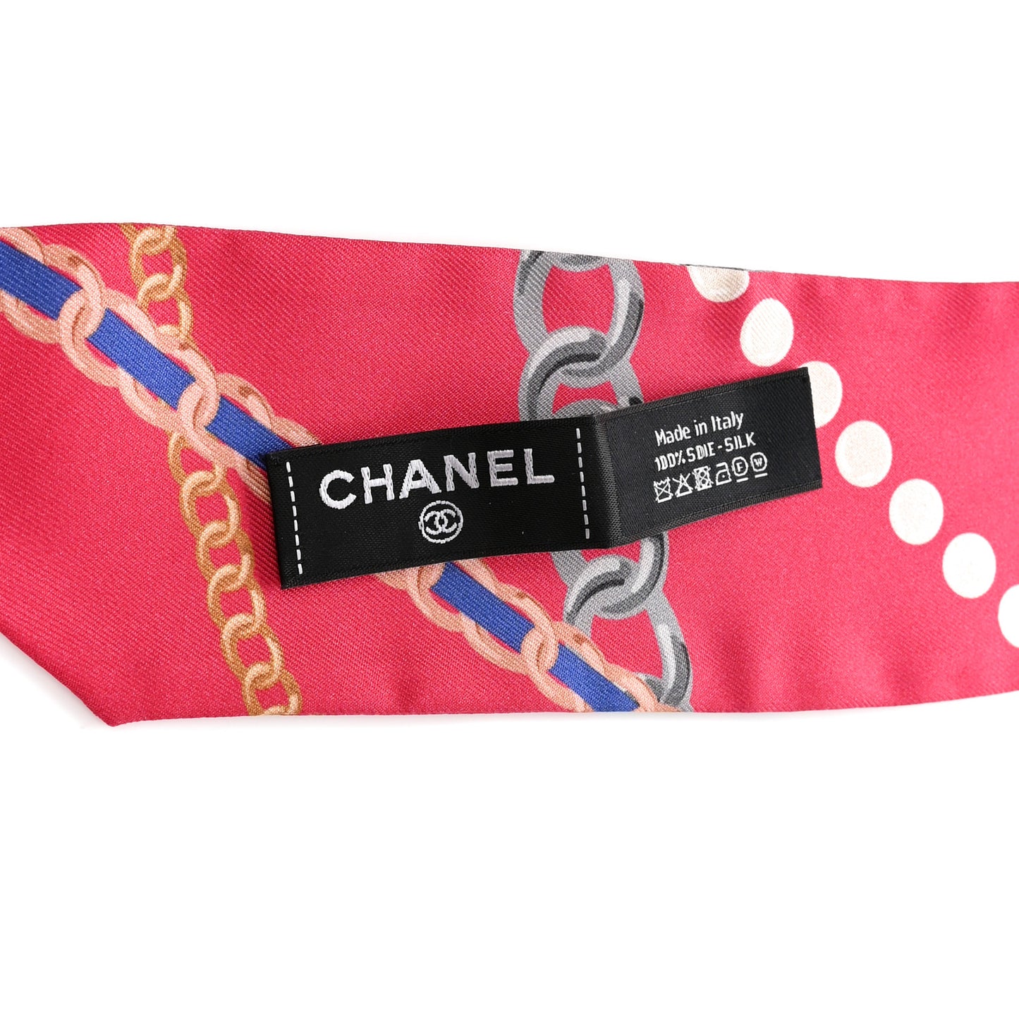 Silk Pearl CC Chain Slim Bandeau Scarf Red