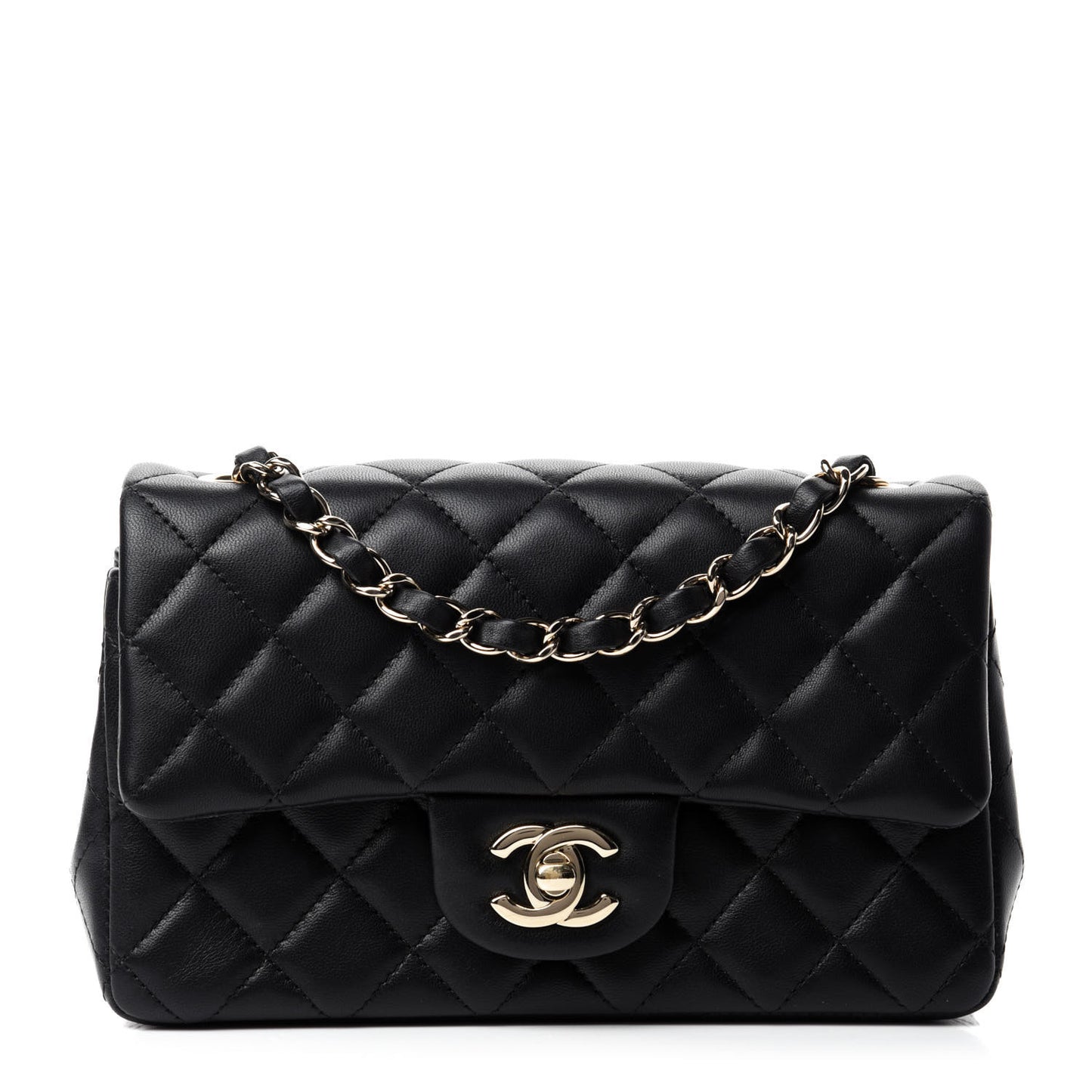 Lambskin Quilted Mini Rectangular Flap Black