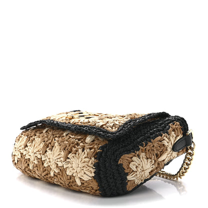 Gucci Raffia Azalea Calfskin Crochet Flower Small GG Marmont Shoulder Bag Natural Ecru Black 10 of 12