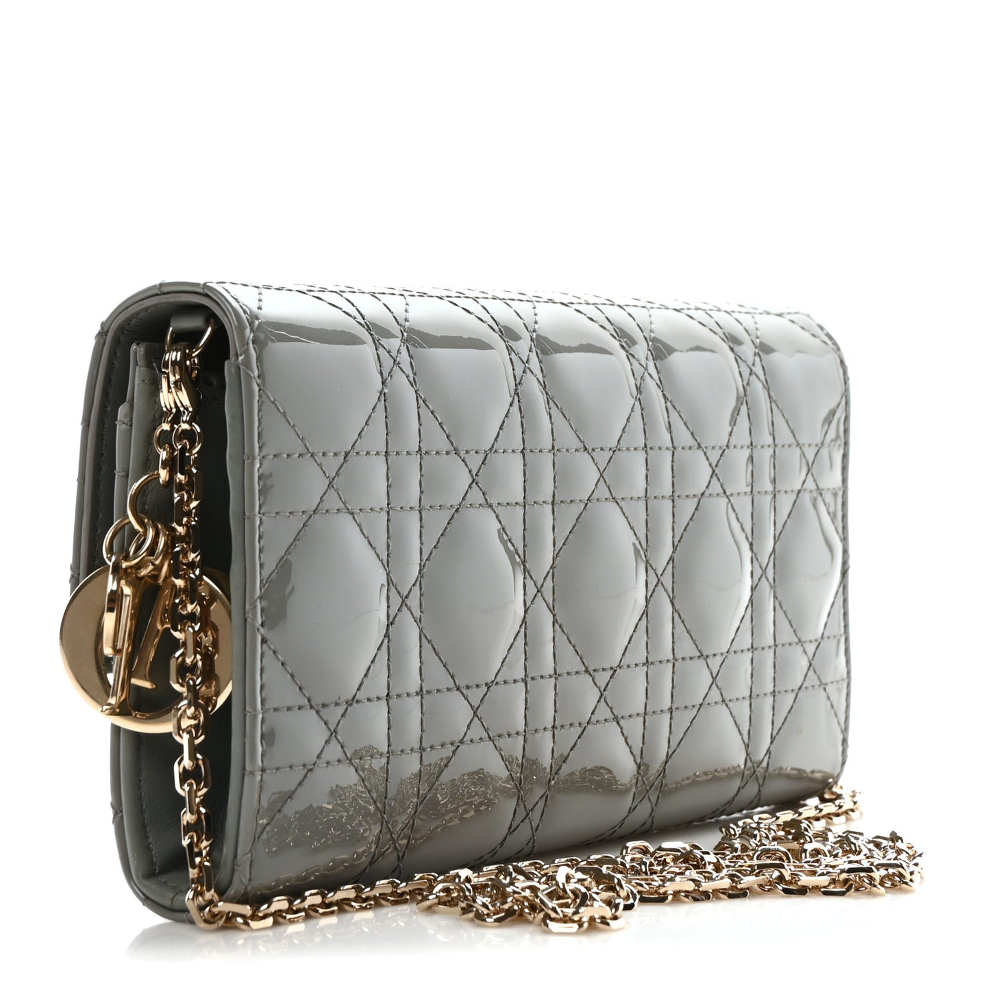 Patent Cannage Lady Dior Rendezvous Wallet On Chain Grey