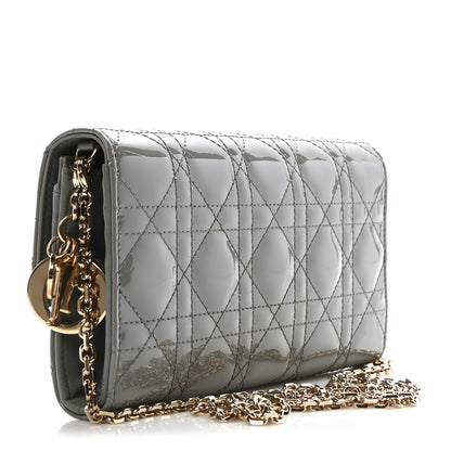 Christian Dior Patent Cannage Lady Dior Rendezvous Wallet On Chain Grey 3 of 9