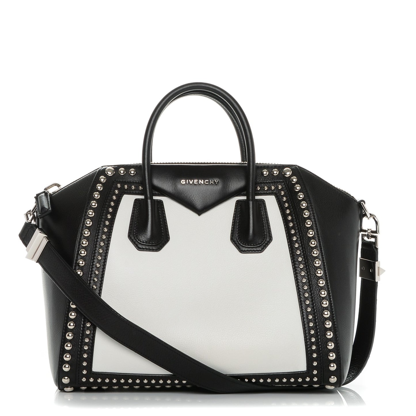 Calfskin Medium Studded Bi-Color Antigona Black White