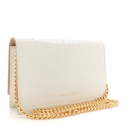 Alexander McQueen Calfskin Crocodile Embossed Skull Mini Crossbody Bag White 3 of 12