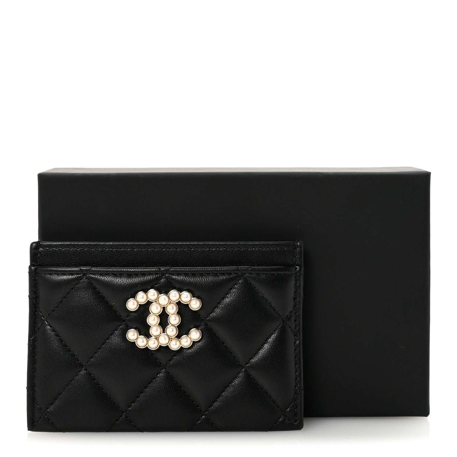 Chanel Lambskin Quilted Pearl CC Chanel Card Holder Black 9 of 9