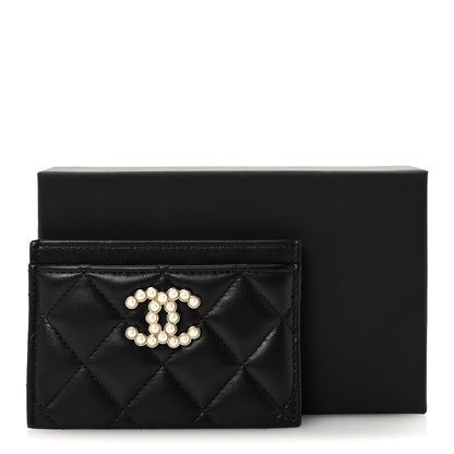 Chanel Lambskin Quilted Pearl CC Chanel Card Holder Black 9 of 9
