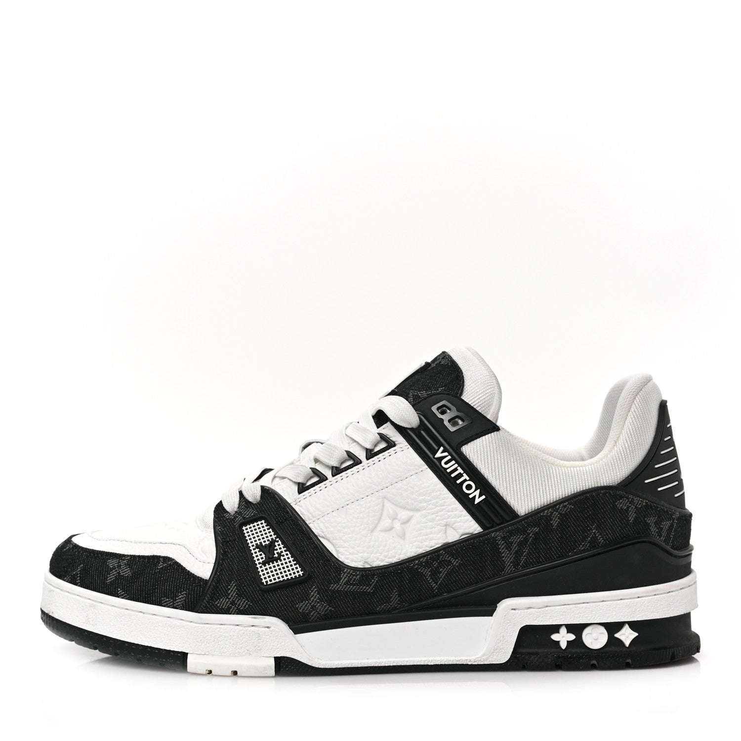 Louis Vuitton Calfskin Monogram Denim Mens LV Trainer Sneakers 9 Black 1 of 9