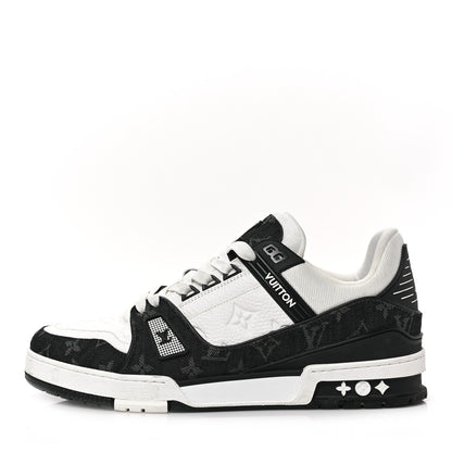 Louis Vuitton Calfskin Monogram Denim Mens LV Trainer Sneakers 9 Black 1 of 9