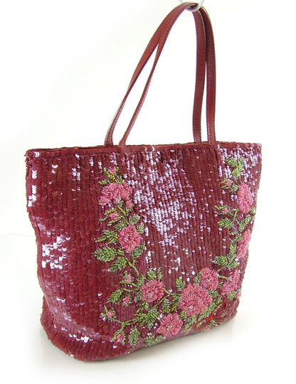 Valentino Garavani Sequin Tote Burgundy 3 of 9