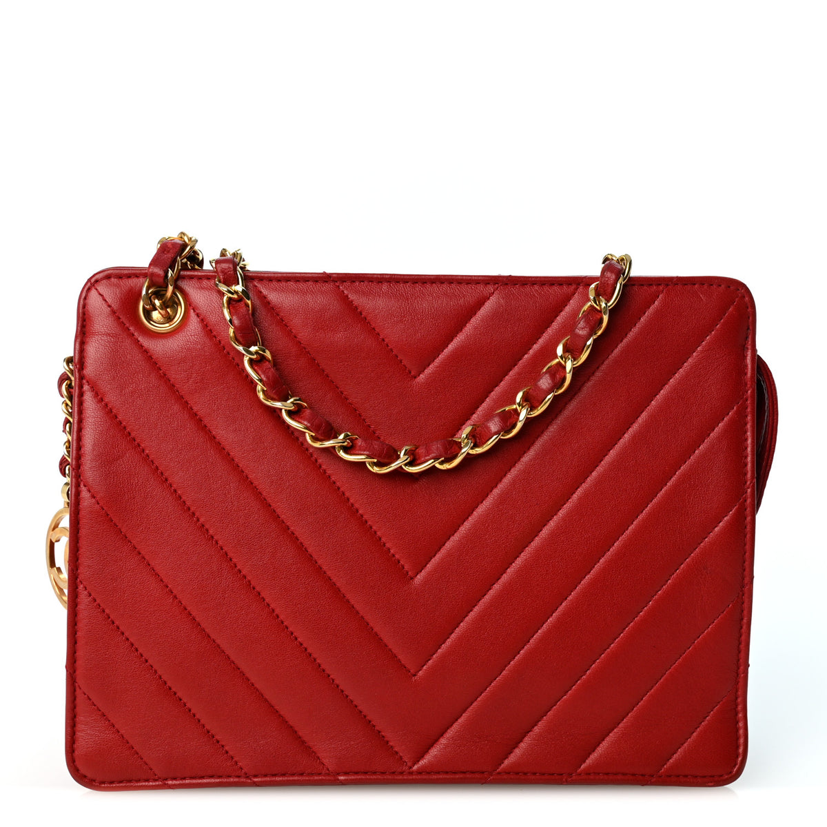 Lambskin Chevron Small Shoulder Bag Red