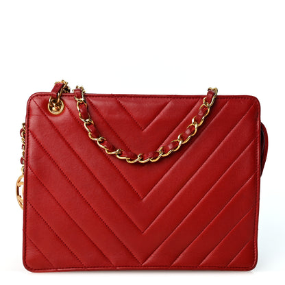 Chanel Lambskin Chevron Small Shoulder Bag Red 1 of 10