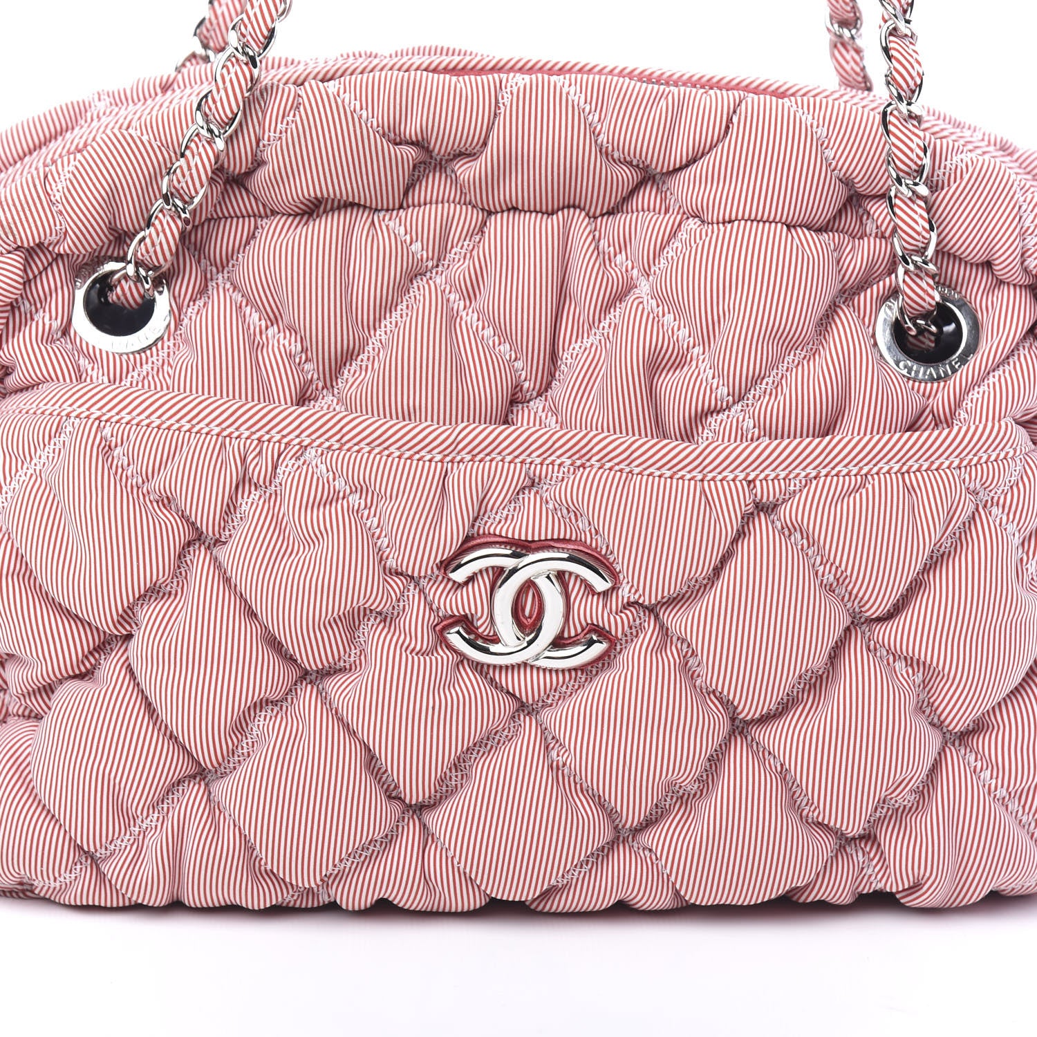 Chanel Nylon Bubble Quilt Shoulder Bag Red White 9 of 9