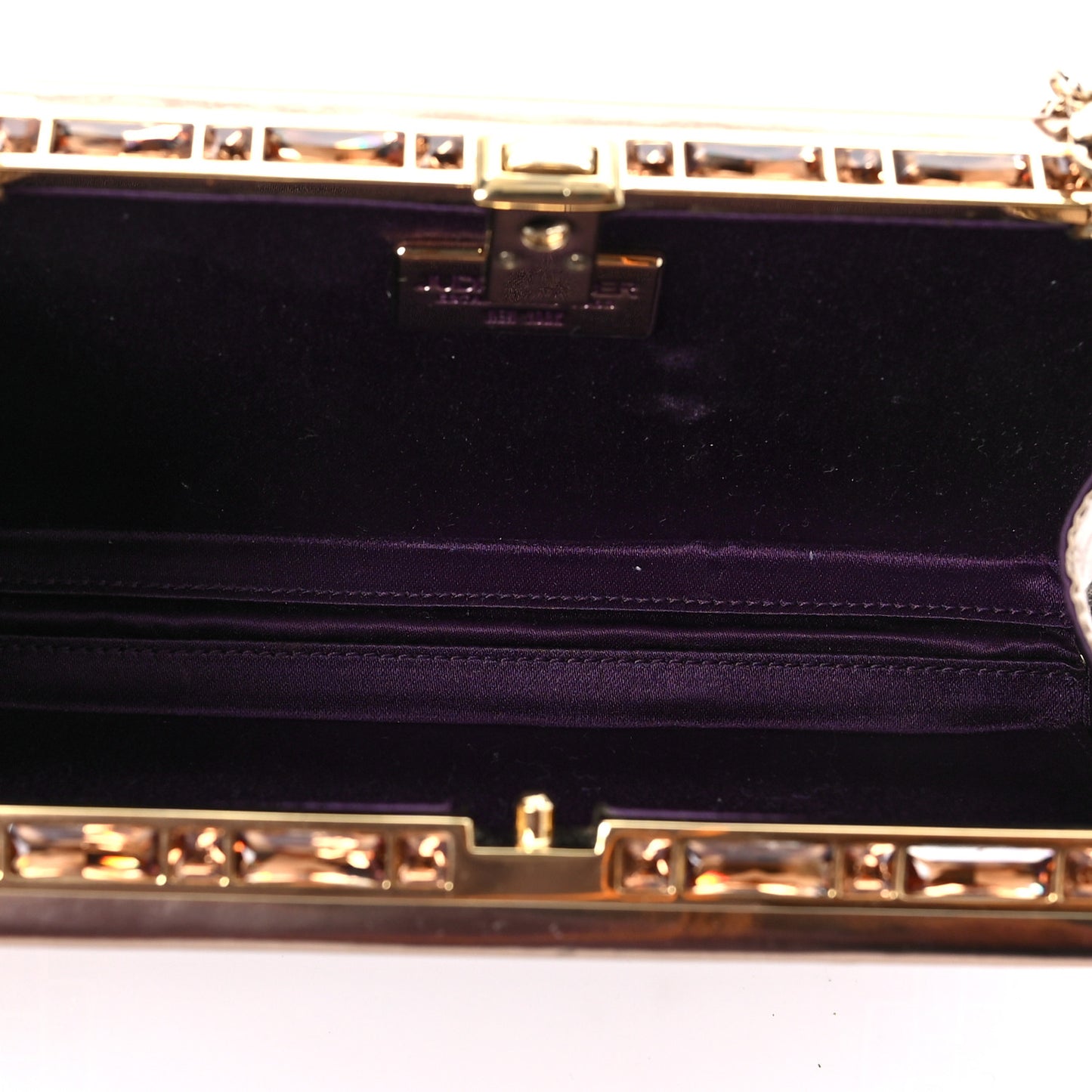Metallic Calfskin Box Clutch With Chain Gold
