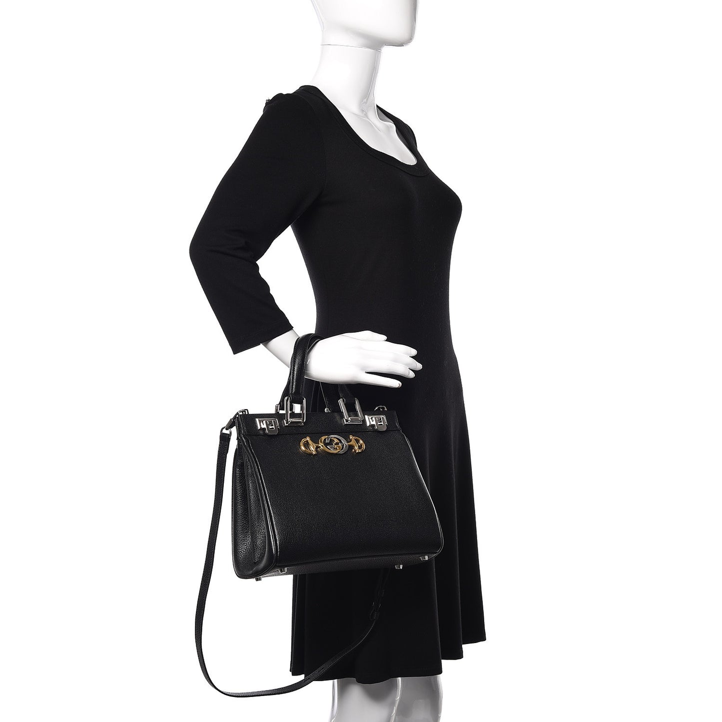 Grainy Calfskin Small Zumi Top Handle Bag Black