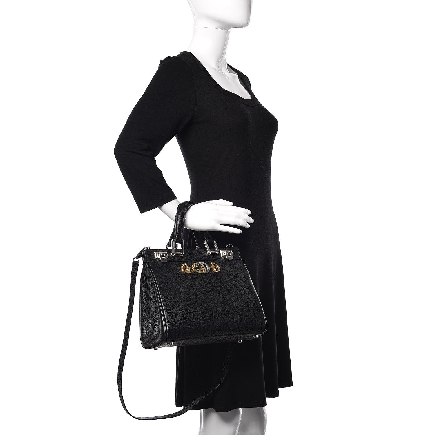 Gucci Grainy Calfskin Small Zumi Top Handle Bag Black 3 of 15