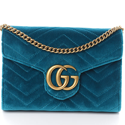Gucci Velvet Matelasse GG Marmont Chain Wallet Pavone Cyan 6 of 8